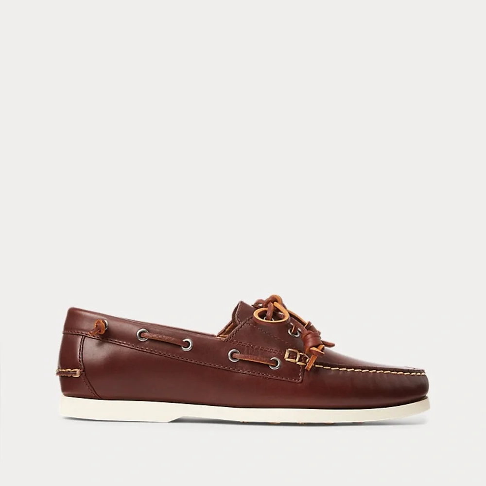 Ralph Lauren Men's Merton Brown Leather Boat Shoes